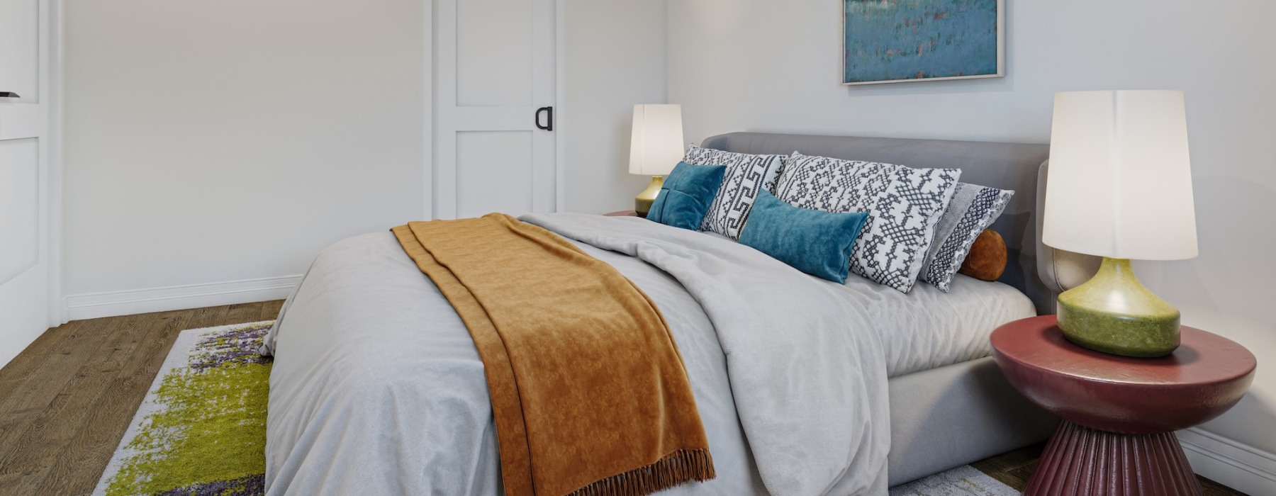 bedroom with natural lighting and warm lighting