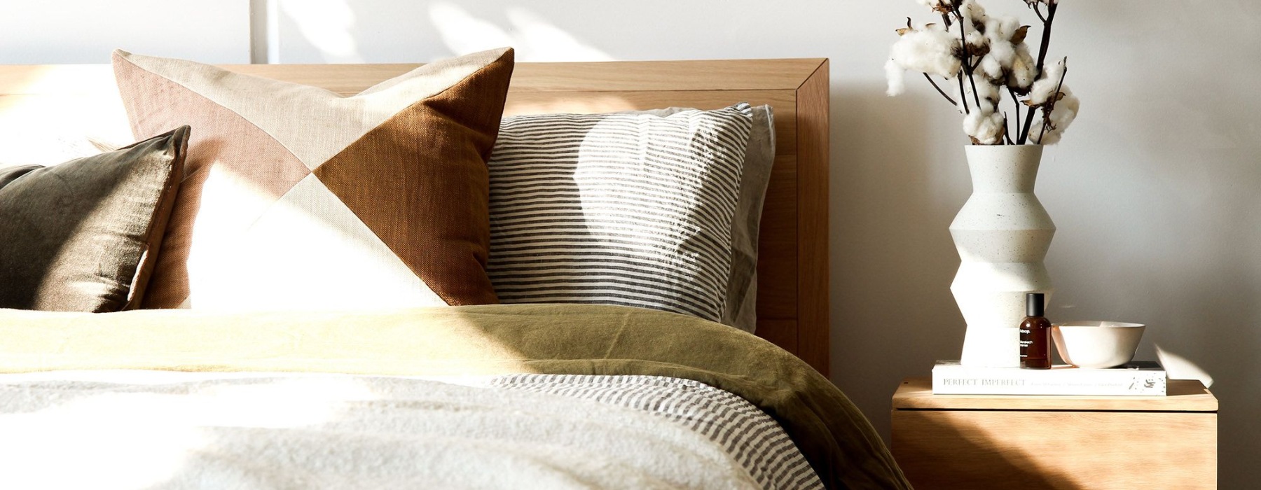 a bright bedroom with decor