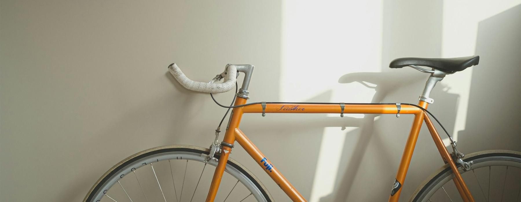 a bicycle parked in a room